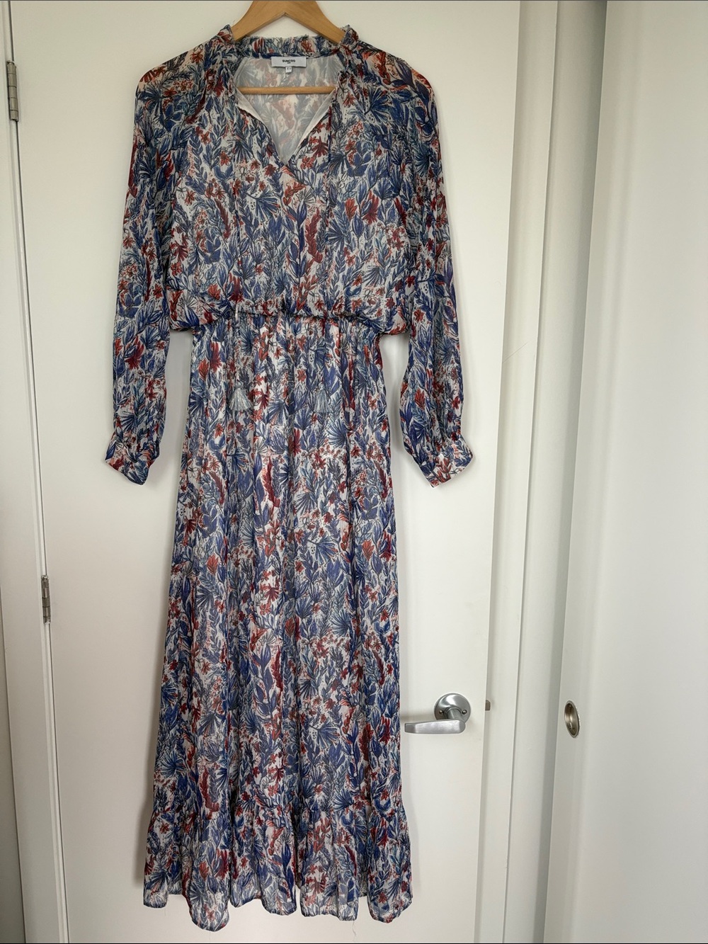 SUNCOO Blue and Rust Floral Maxi Dress